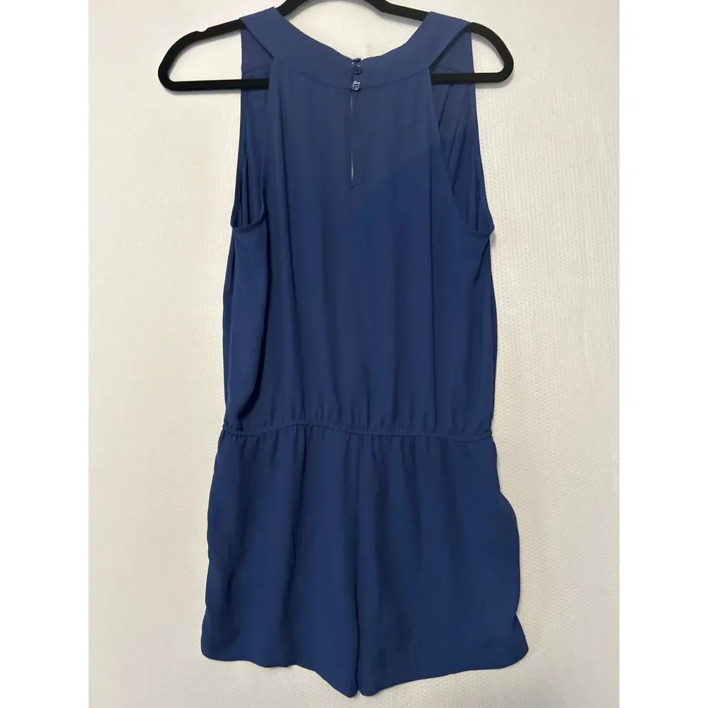 BCBGMAXAZRIA Blue Thalia Draped Romper One Piece Lightweight Pockets‎ Size Small